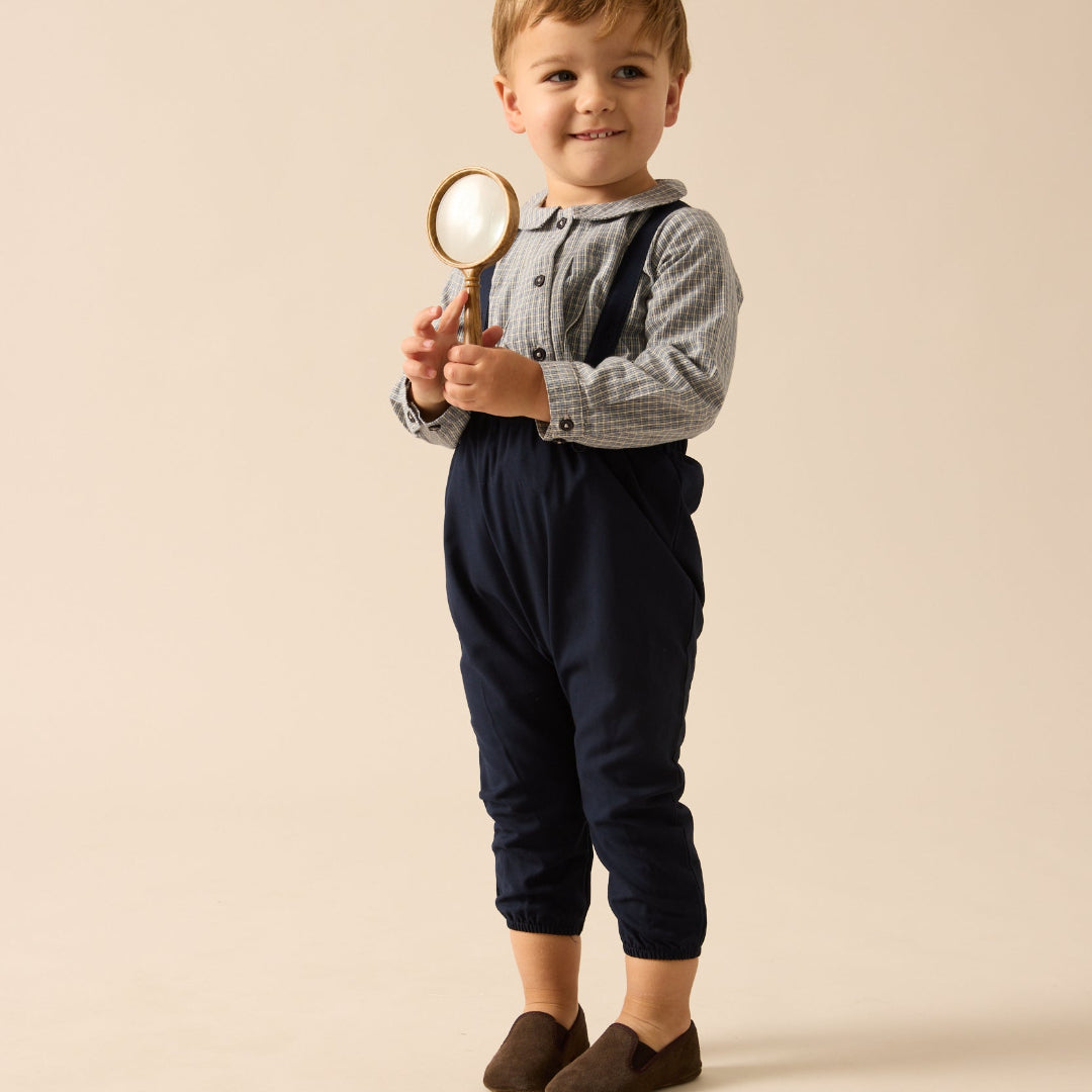 Navy Plaid Edition Boys Long Romper