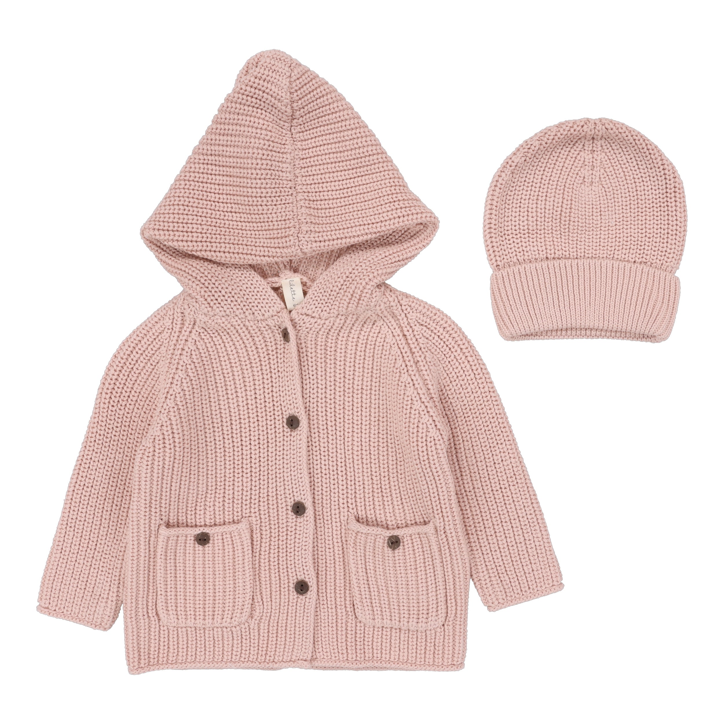 Powder Pink Chunky Knit Jacket + Beanie