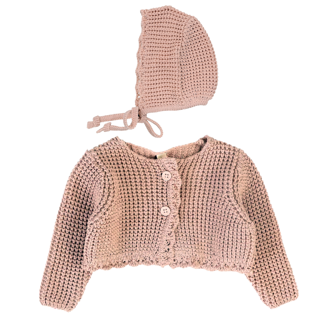 Dusty Pink Chunky Knit Shrug + Bonnet