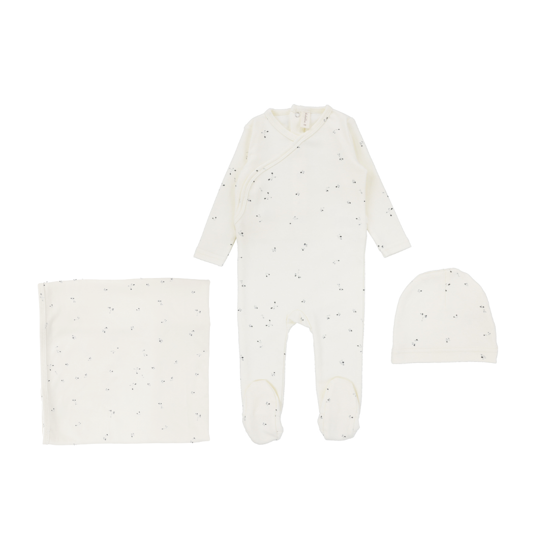 Ivory Clover Printed Wrapover Layette Set