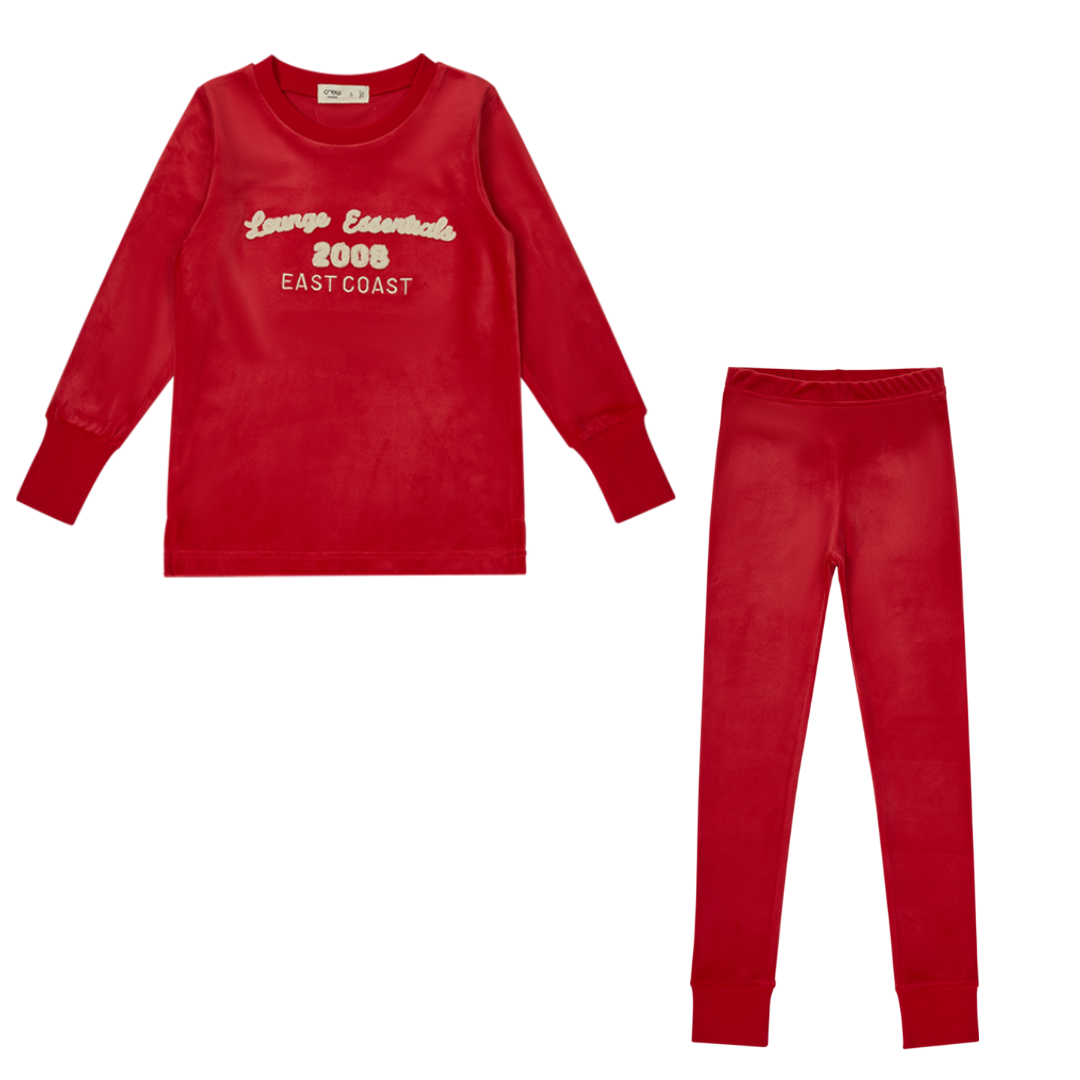 Coral Velour PJ w/ Terry Applique