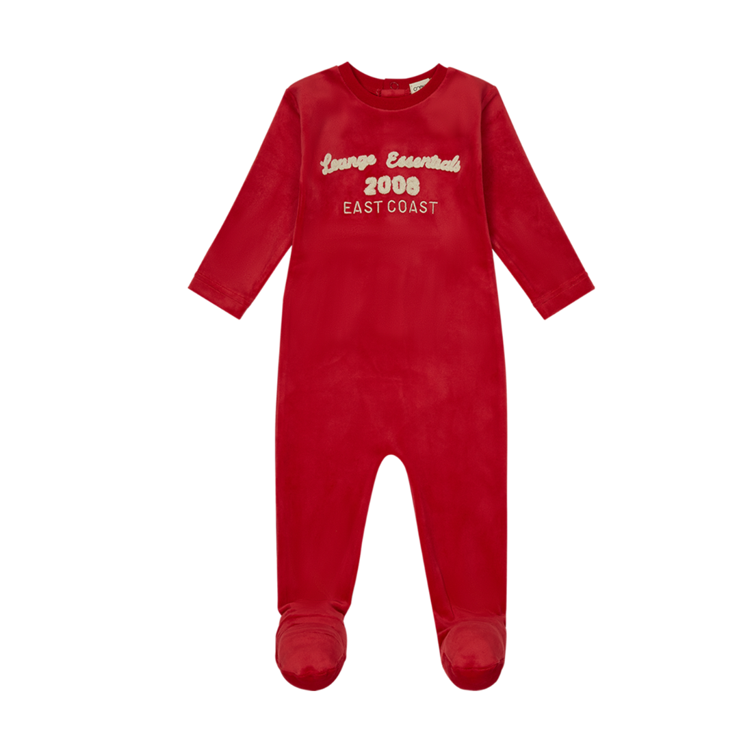 Coral Velour Footie w/ Terry Aplique