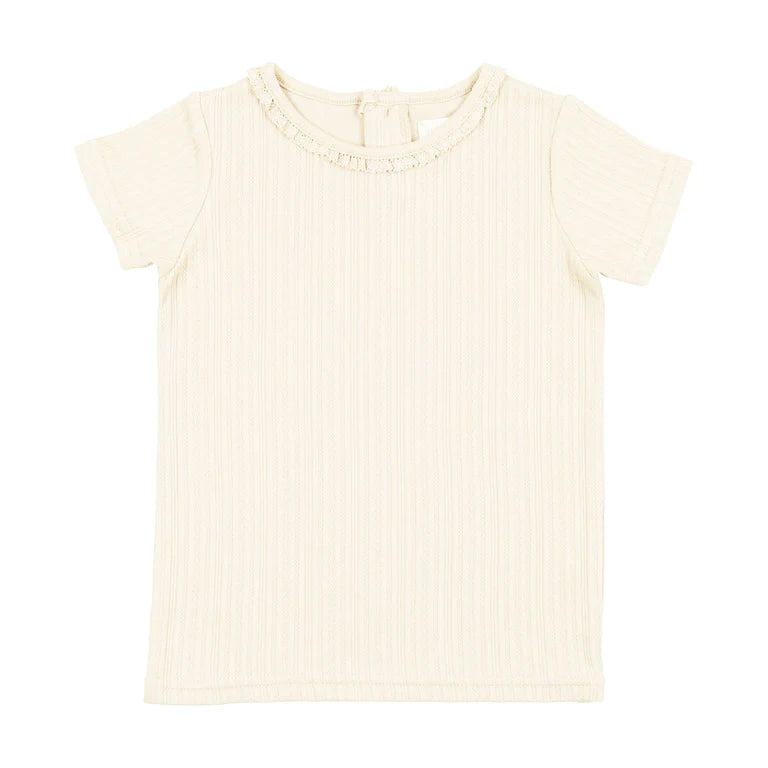 Cream Pointelle Short Sleeves T-Shirt