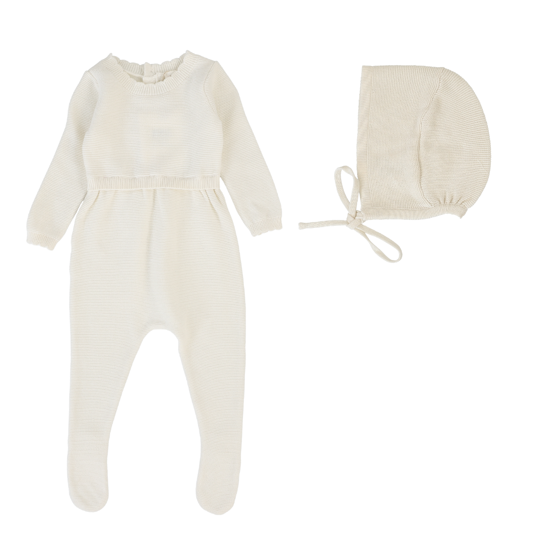 Cream Knit Footie + Bonnet