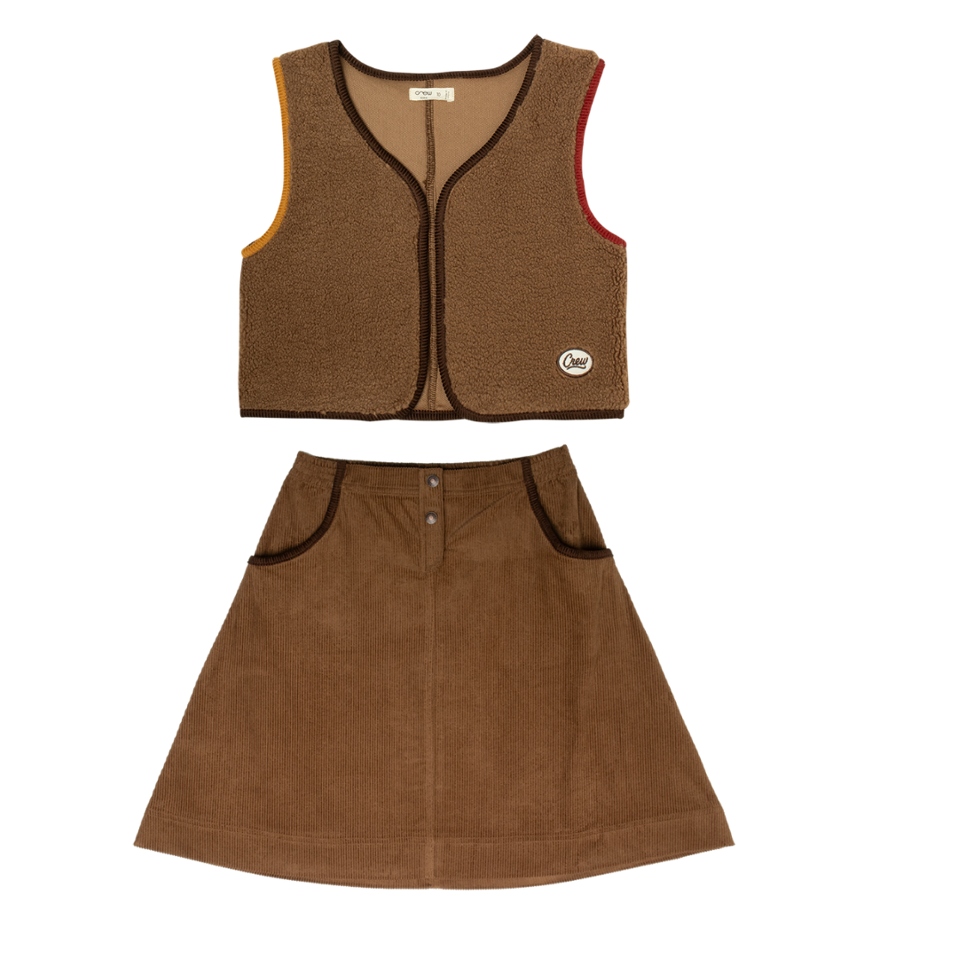 Tan Ella Sherpa Vest + Ella Skirt