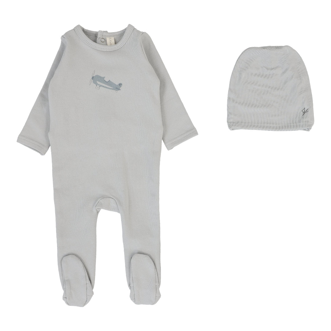 Pale Blue Graphic Airplane Footie Set