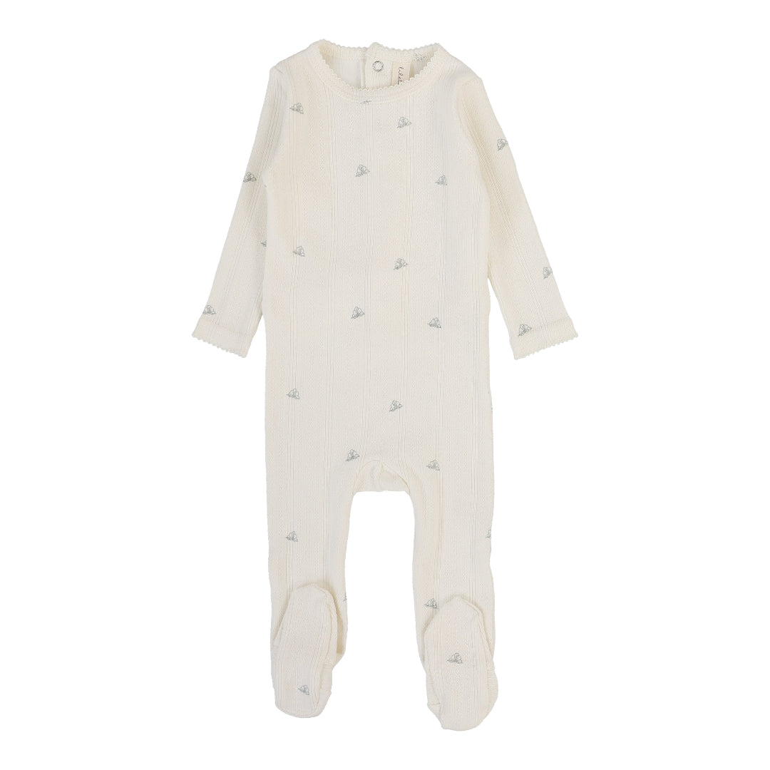Cream/Blue Printed Pointelle Footie Crown