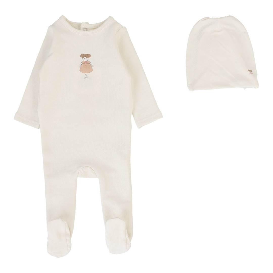 Cream/Doll Graphic Footie Set