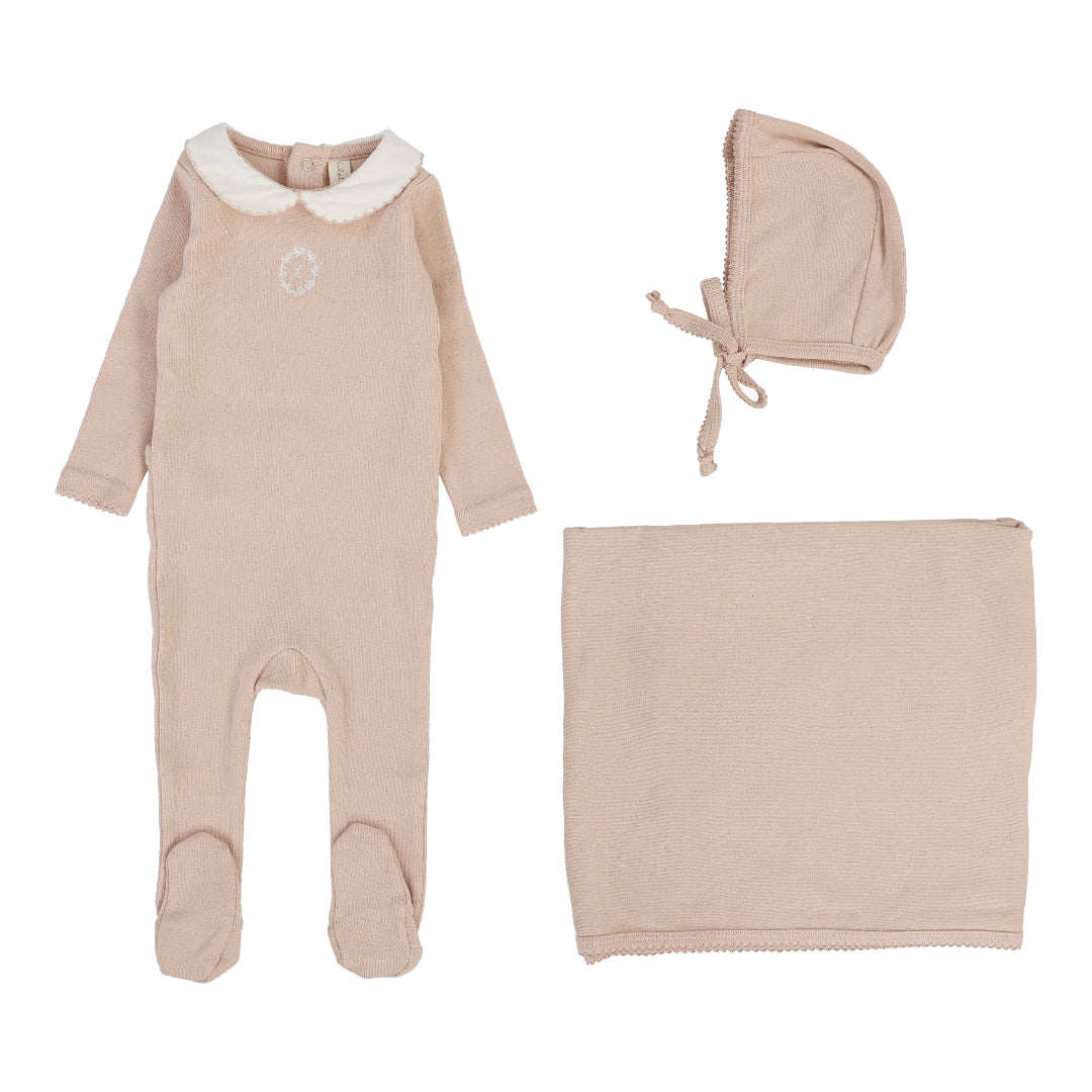 Dusty Pink Emblem Embroidered Layette Set