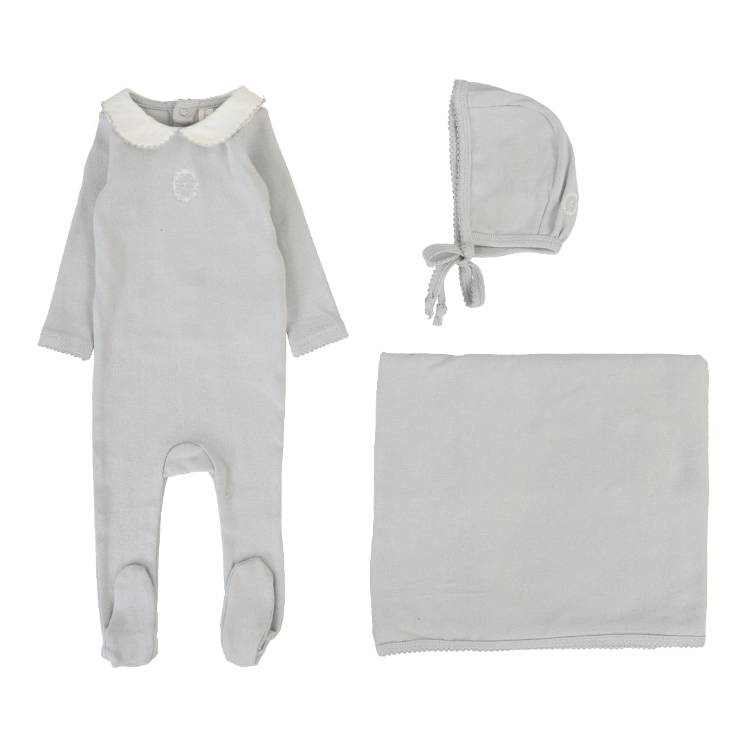 Pale Blue Emblem Embroidered Layette Set