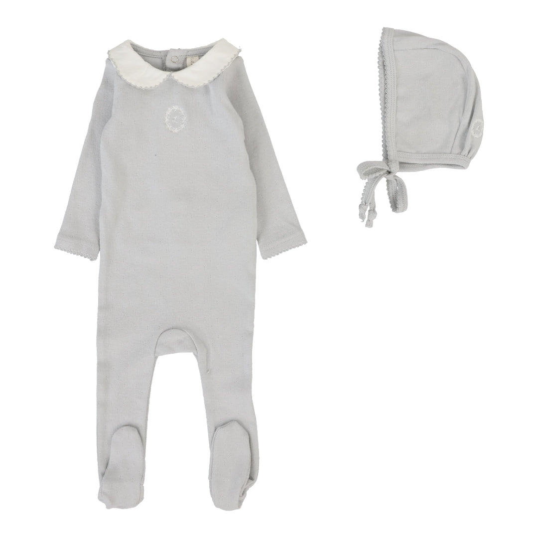 Pale Blue Emblem Embroidered Footie Set
