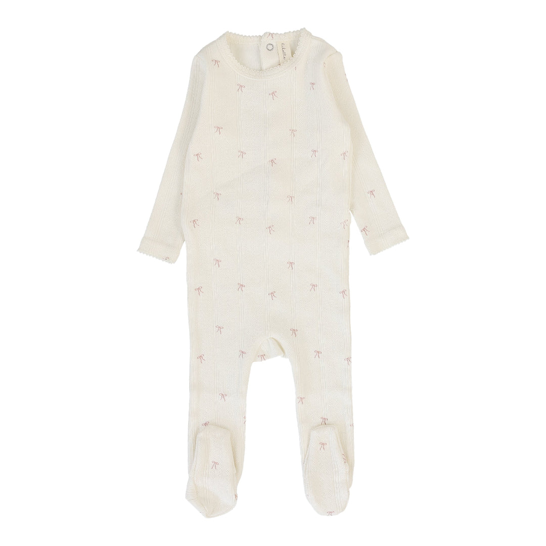 Cream/Pink Bow Printed Pointelle Footie