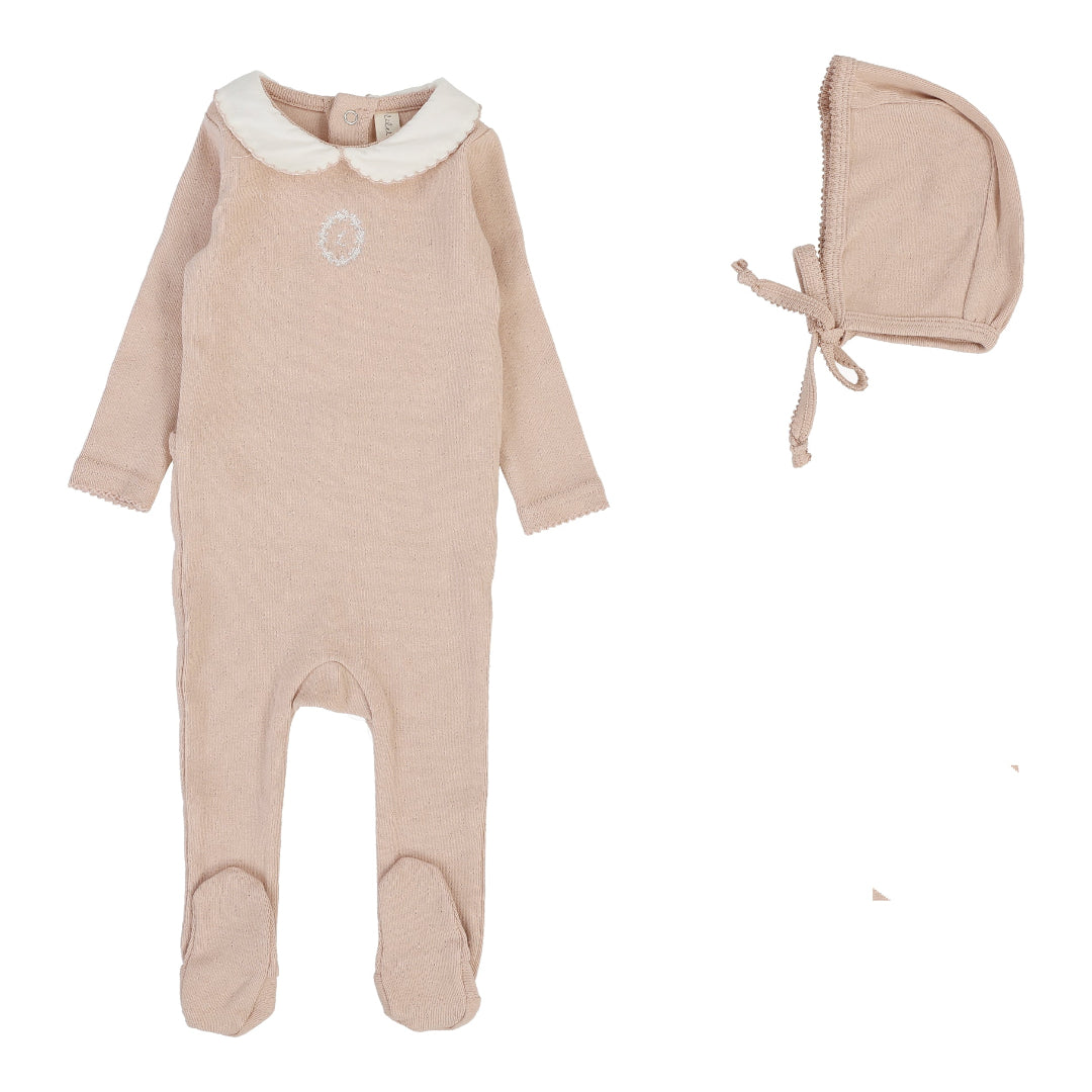 Dusty Pink  Emblem Embroidered Footie Set