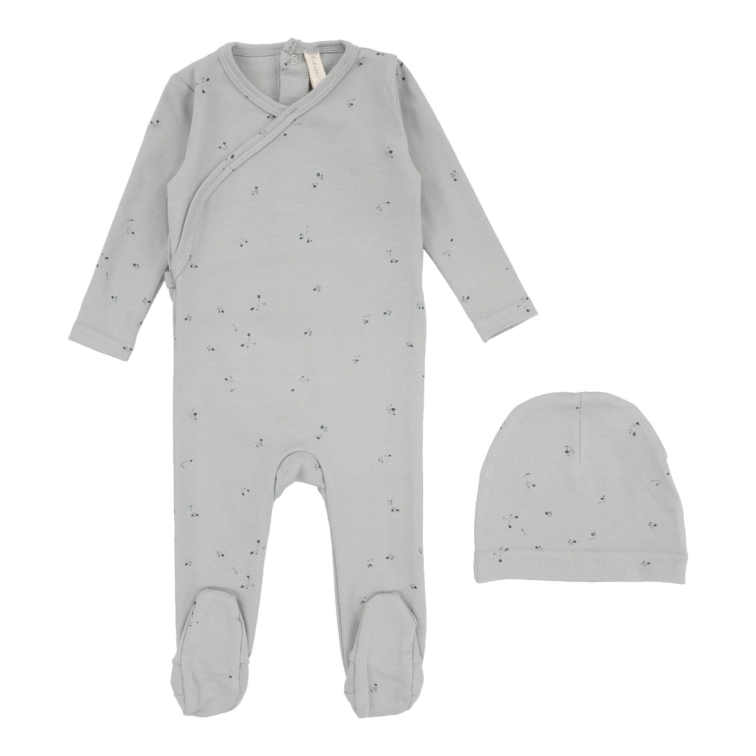 Dusty Blue Clover Printed Wrapover Footie Set