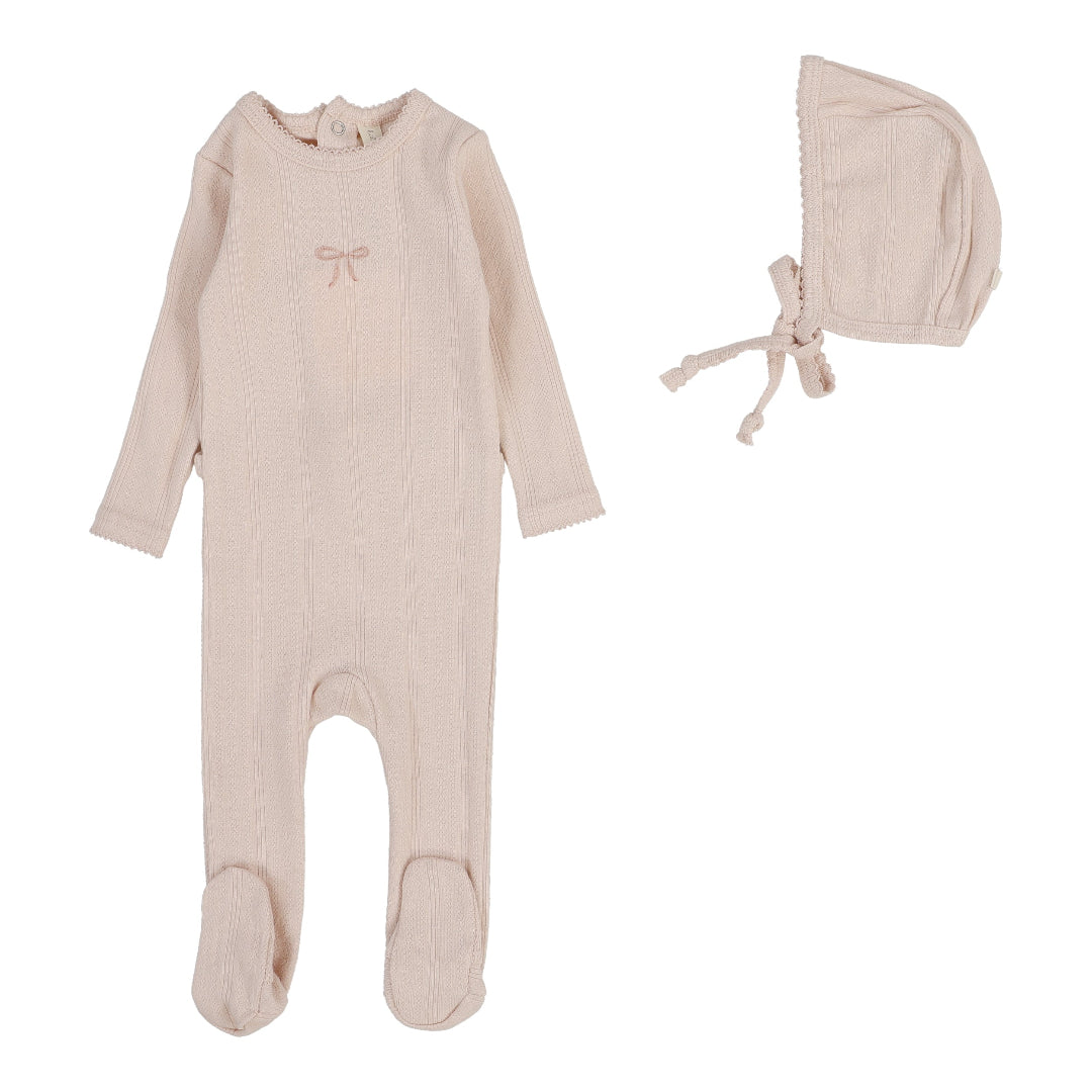 Soft Pink Pointelle Bow Graphic Footie Set