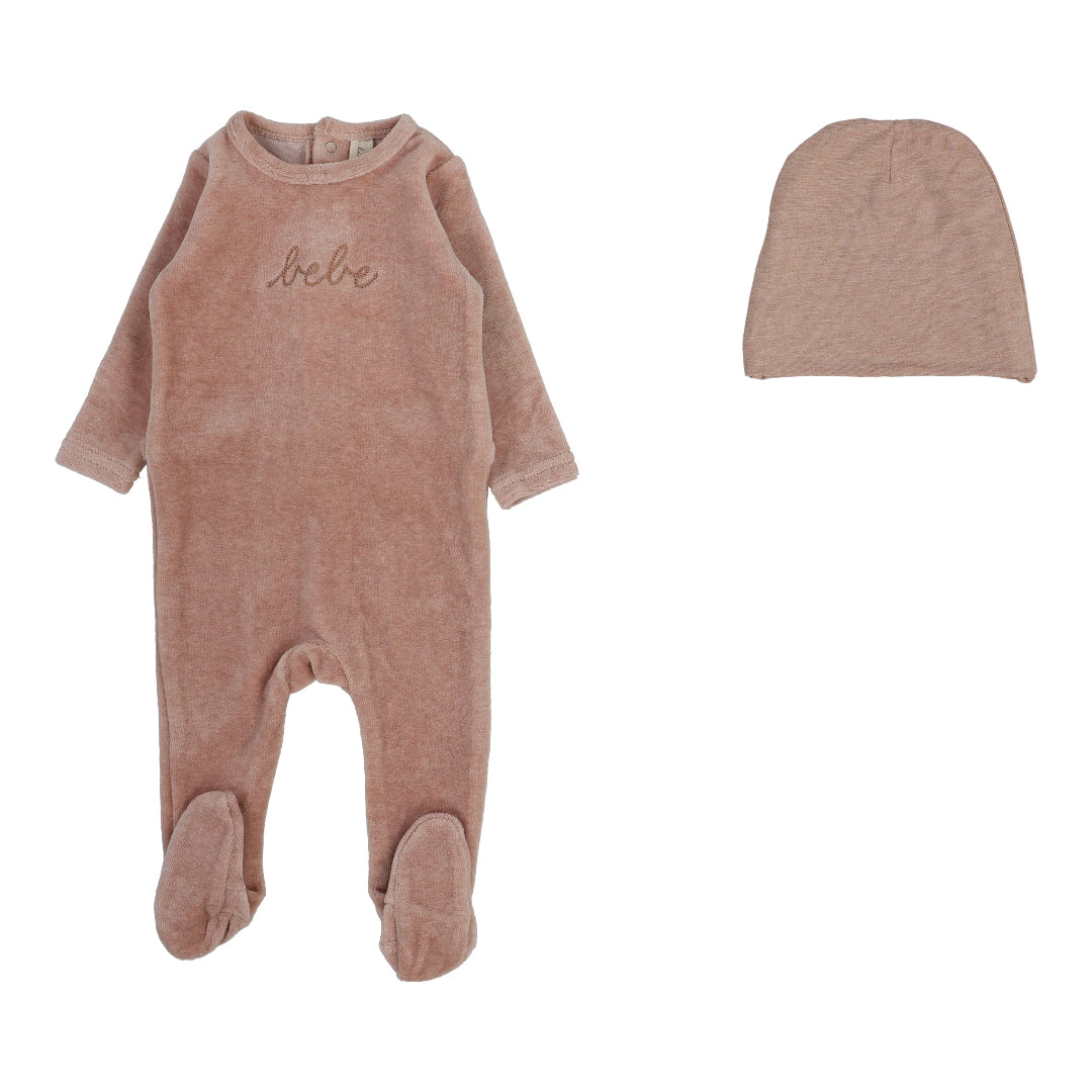 Heather Pink Velour Bebe Footie Set