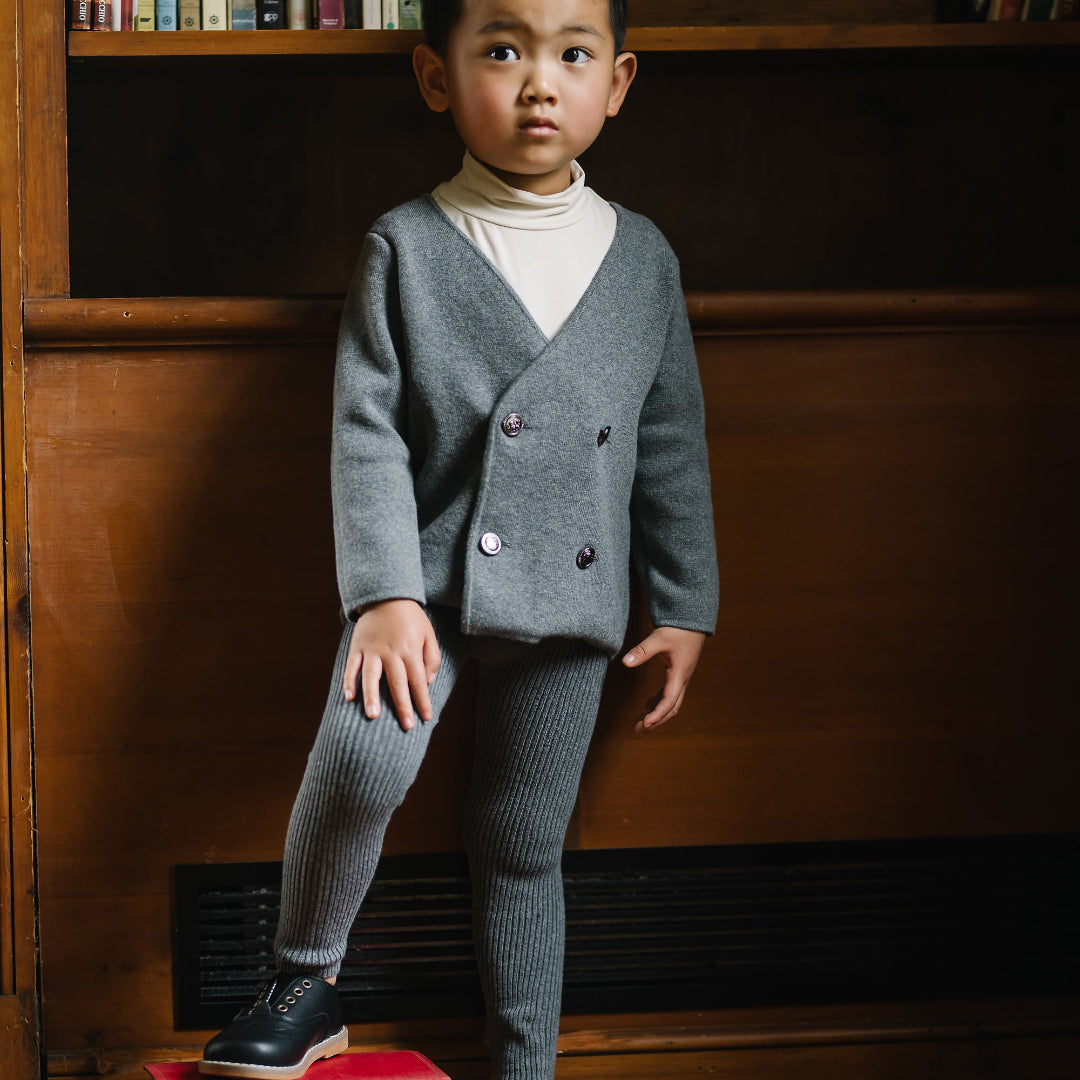 Mid Grey Double Breasted Knit Blazer