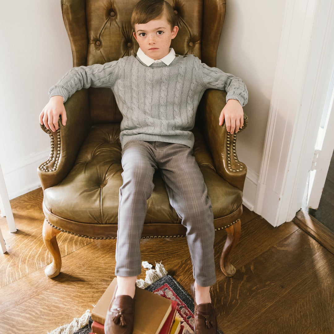 Mid Grey Windowpane Plaid Pants