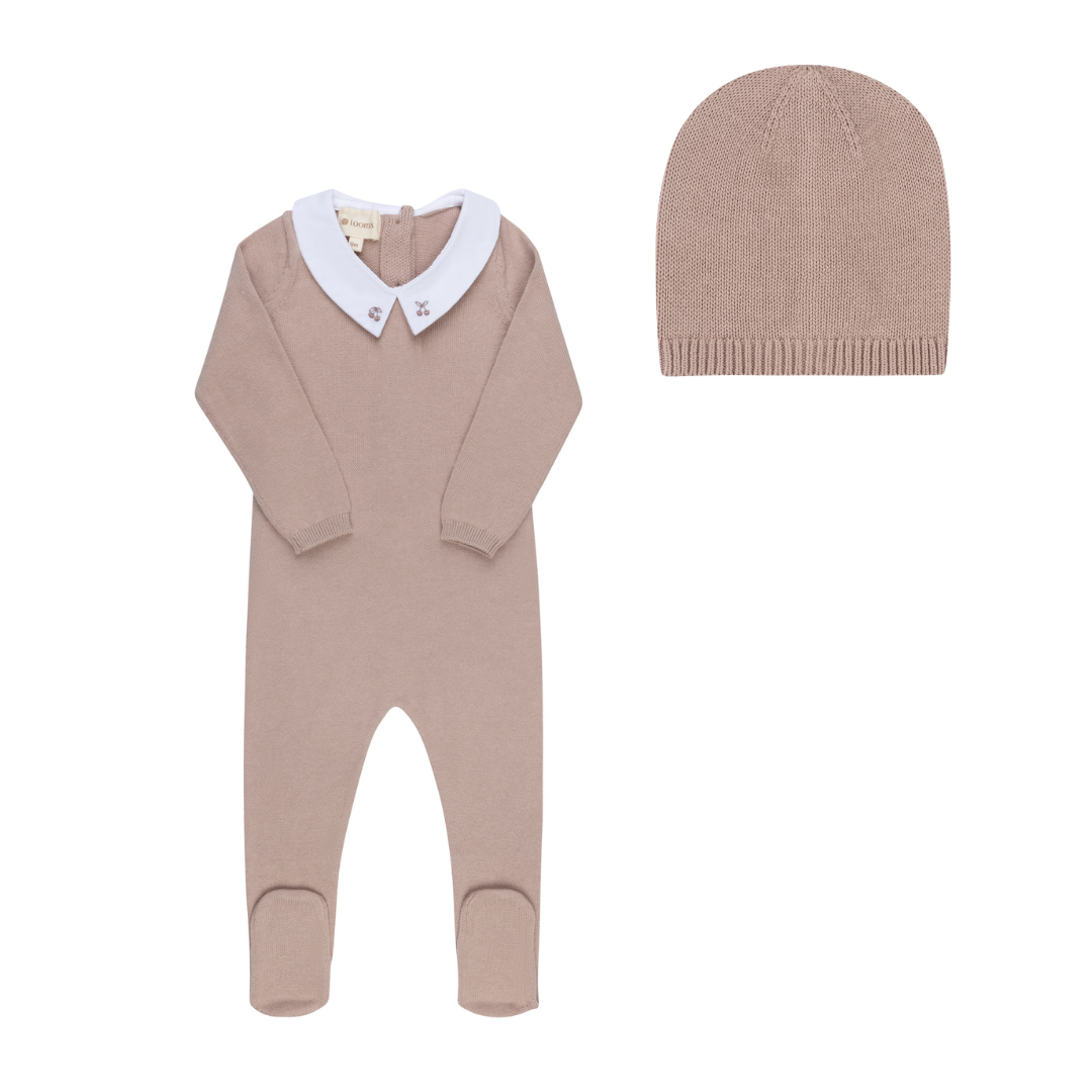 Mauve Fair Isle Collection Knit Baby Footie + Beanie