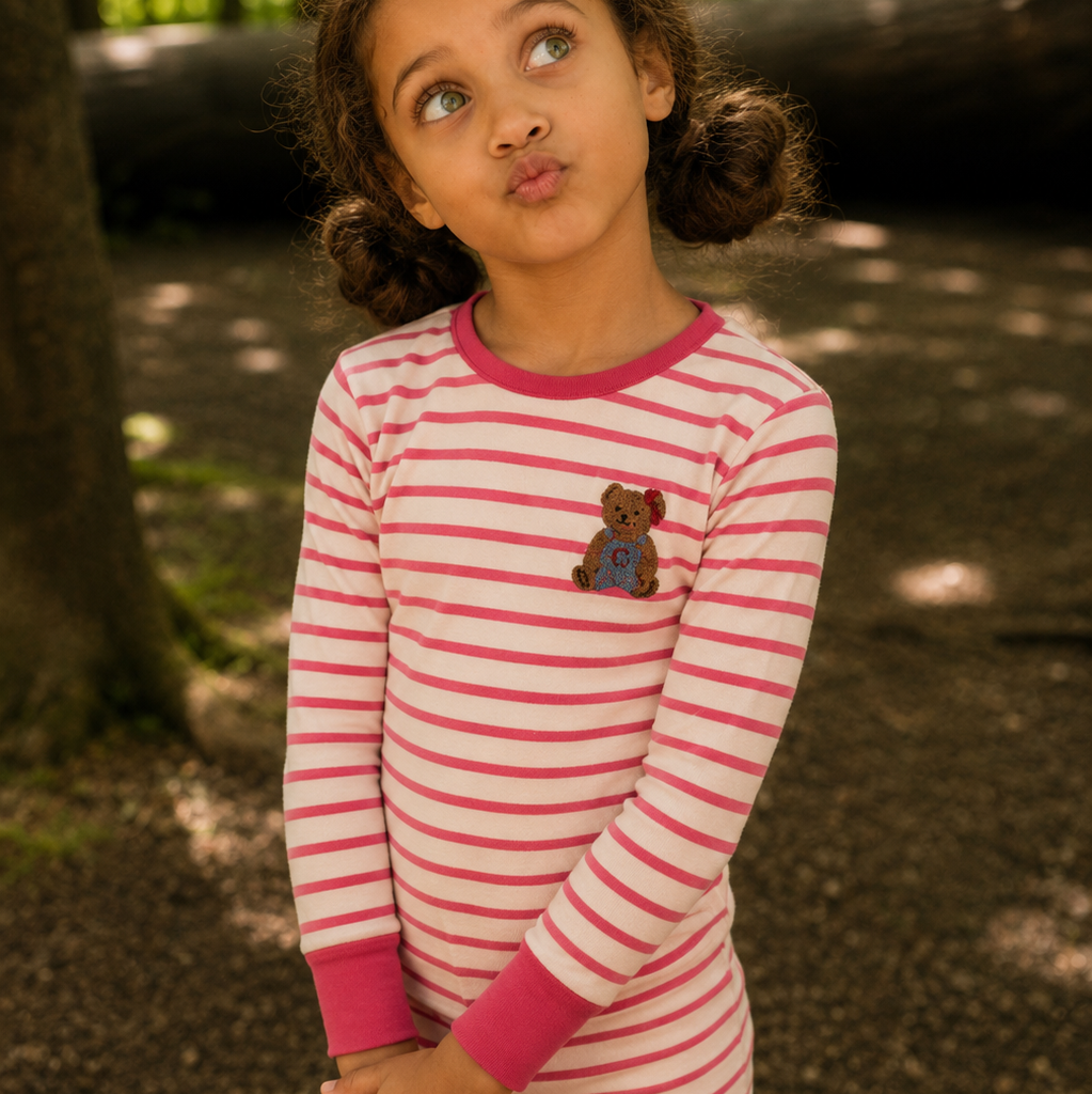Pink Velour Stripe Teddy Lounge Set
