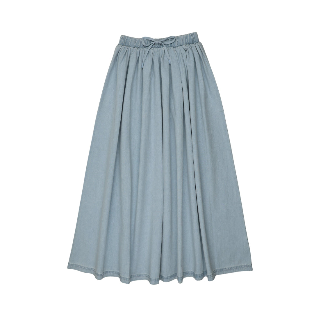 Light Wash Denim Drawstring Maxi