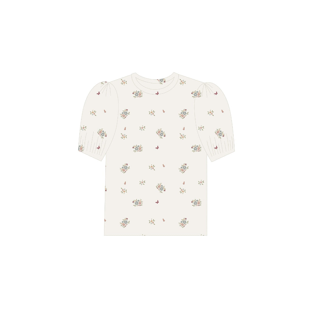Ivory/Pink Jersey Cotton Floral Print Collection 3/4 Sleeve Tshirt