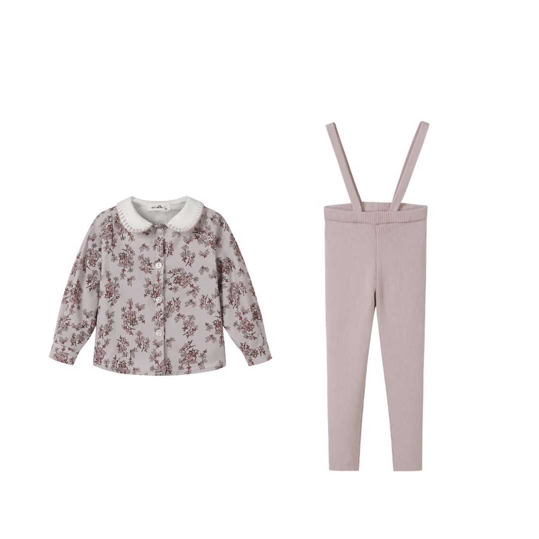 Floral Corduroy Shirt + Suspender Set