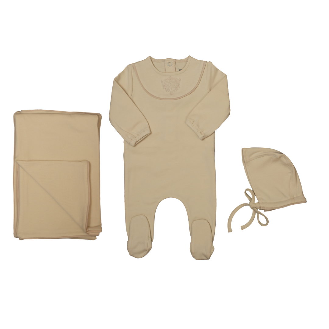 Cream Girl's Embroidered Vintage Ruffle Layette Set
