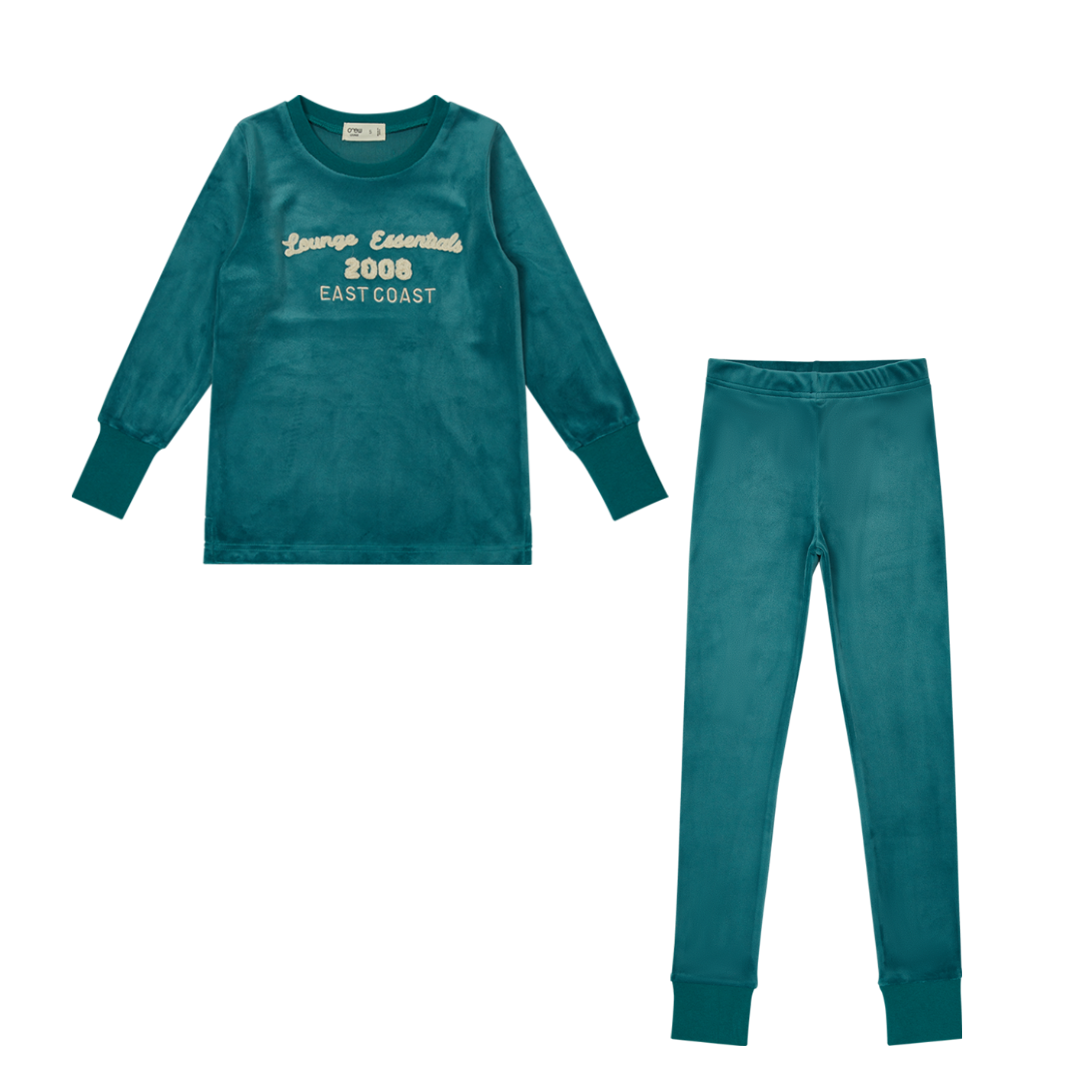 Green Velour PJ w/ Terry Applique