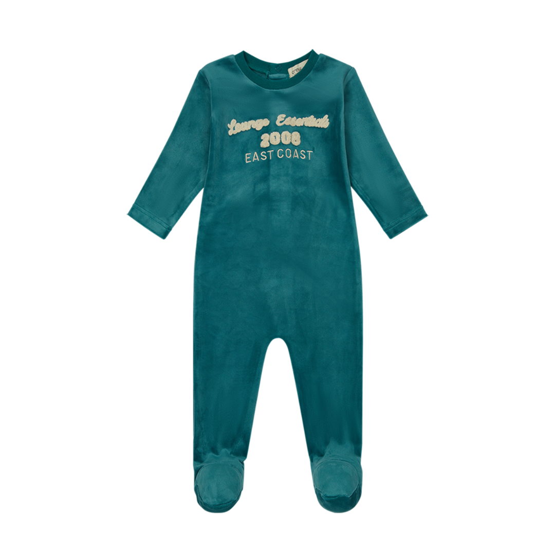 Green Velour Footie w/ Terry Aplique