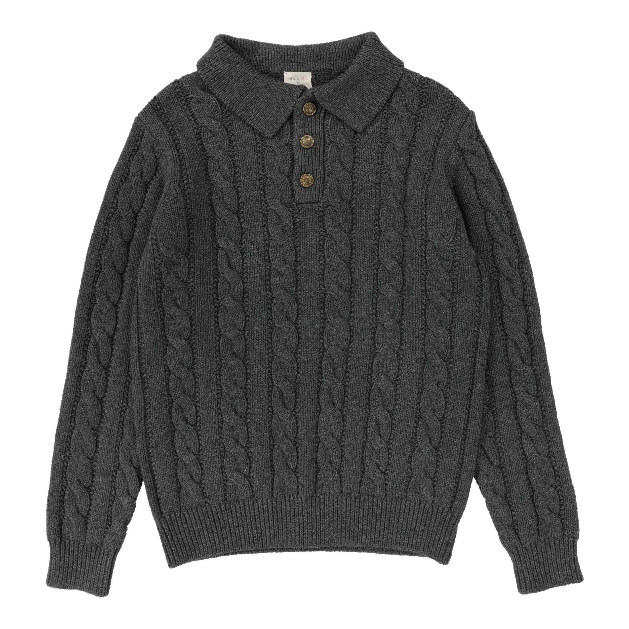 Grey Cable Knit Polo