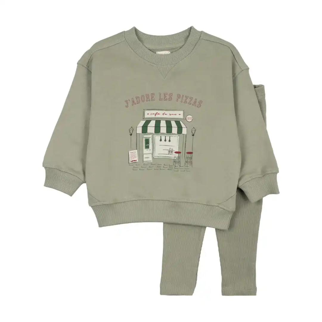Dried Green Cafe Boy Sweatshirt Set