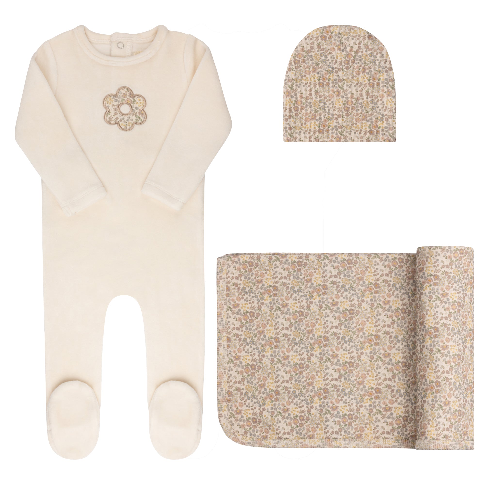 Ivory Floral Velour Liberty Collection Take Me Home Set