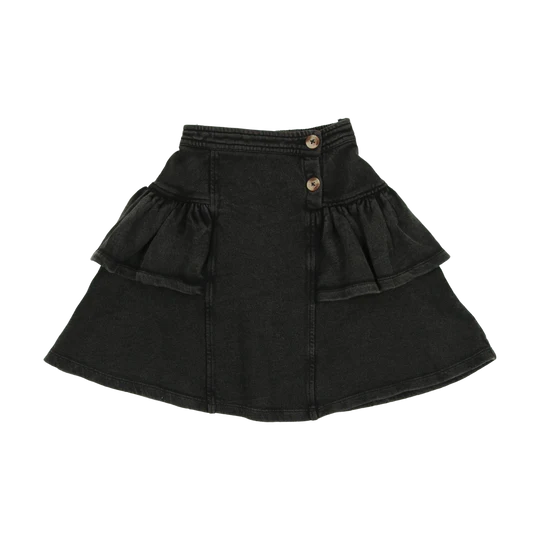 Black Wash Denim Ruffled Skirt