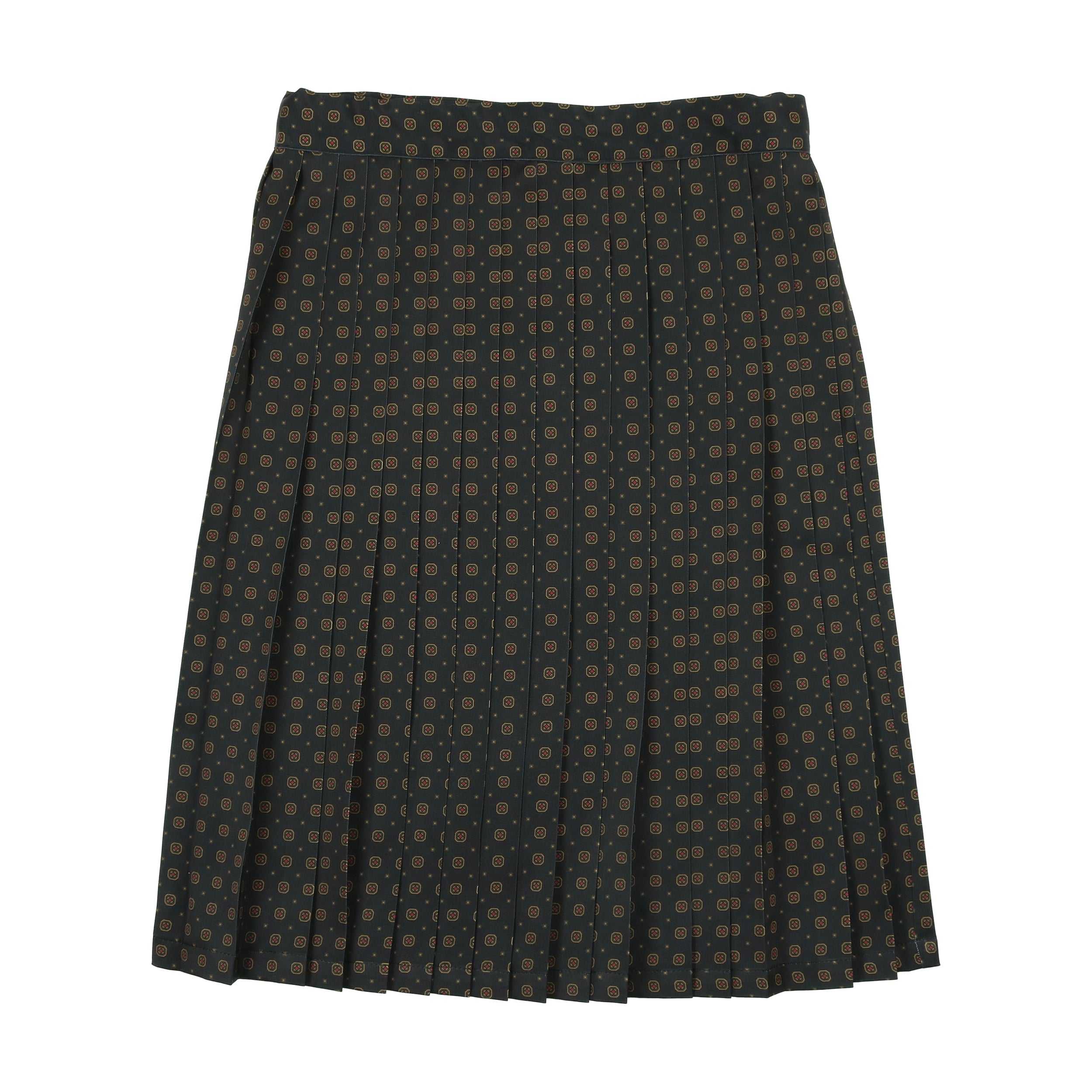 Navy Print Pleated Skirt