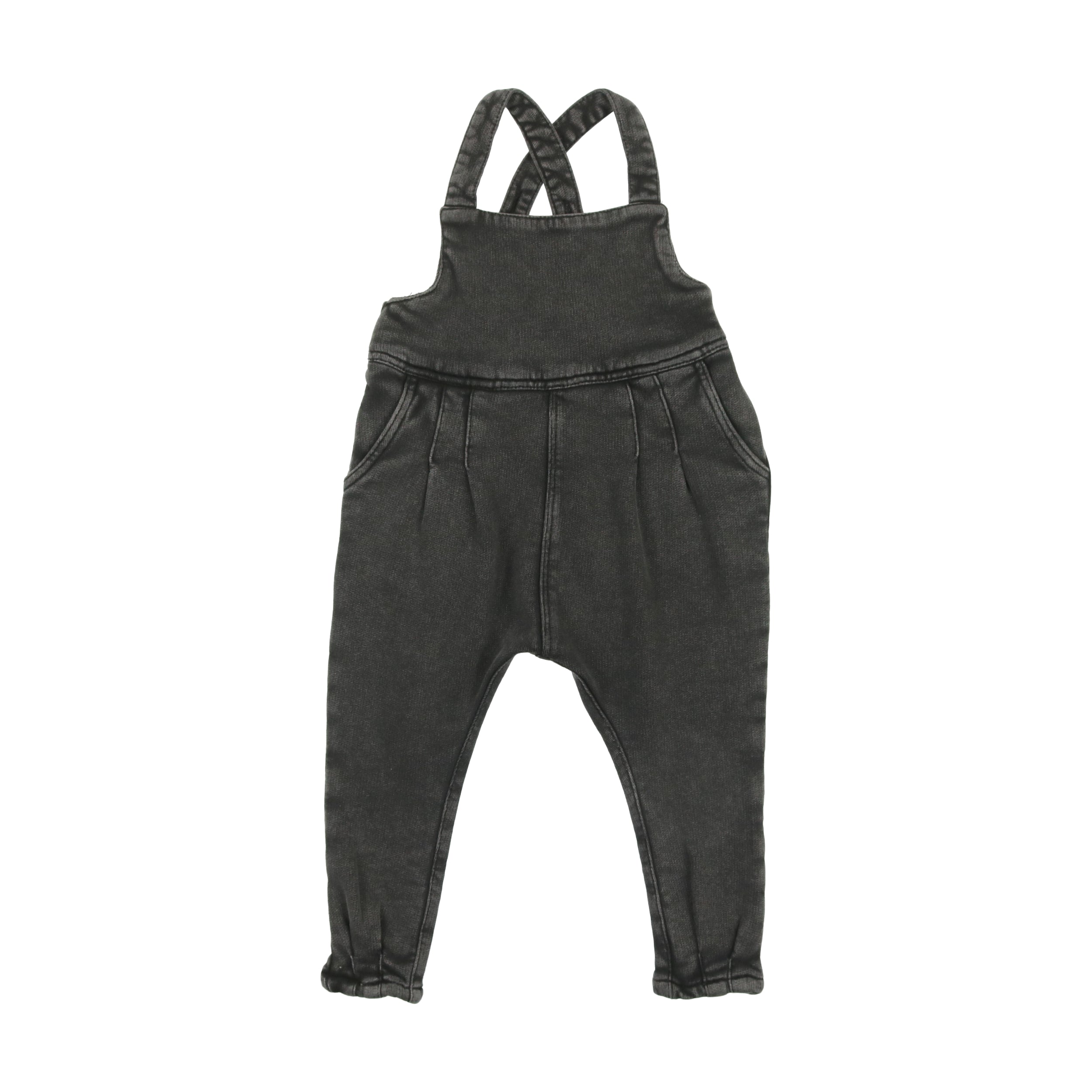 Black Denim French Terry Baby Overalls