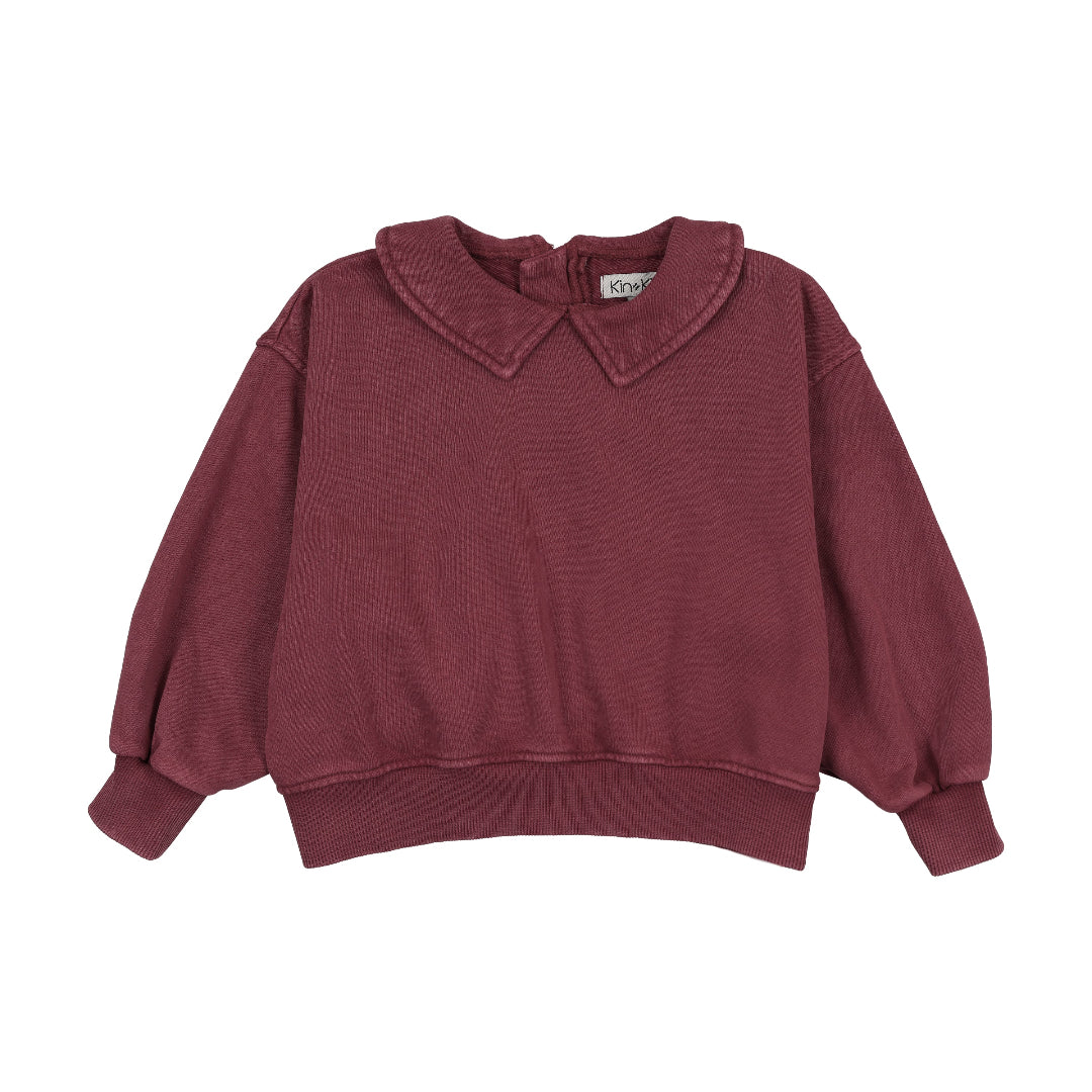 Washed Burgundy Girls Collared Sweatshirt