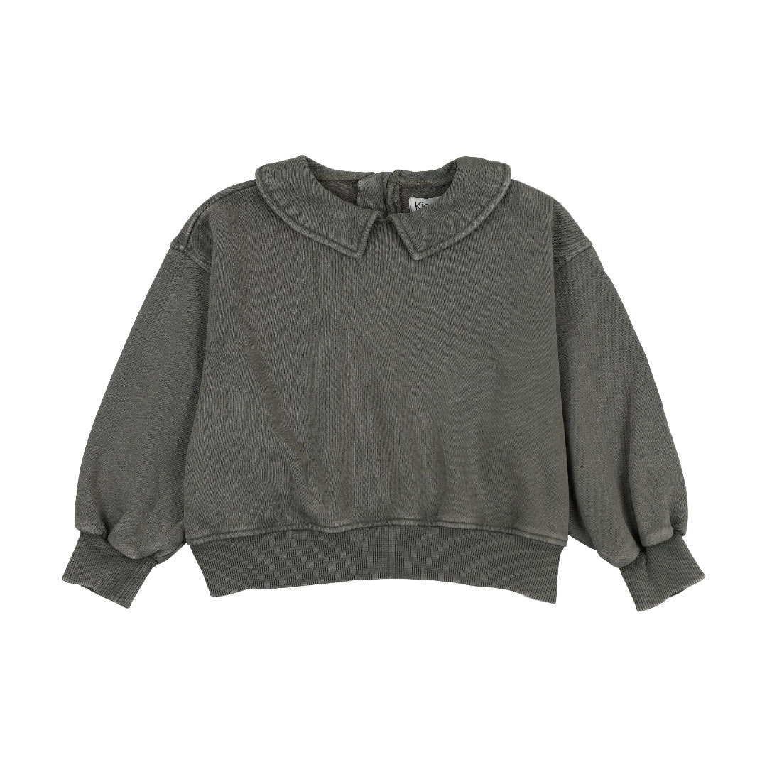 Washed Green Girls Collared Sweatshirt