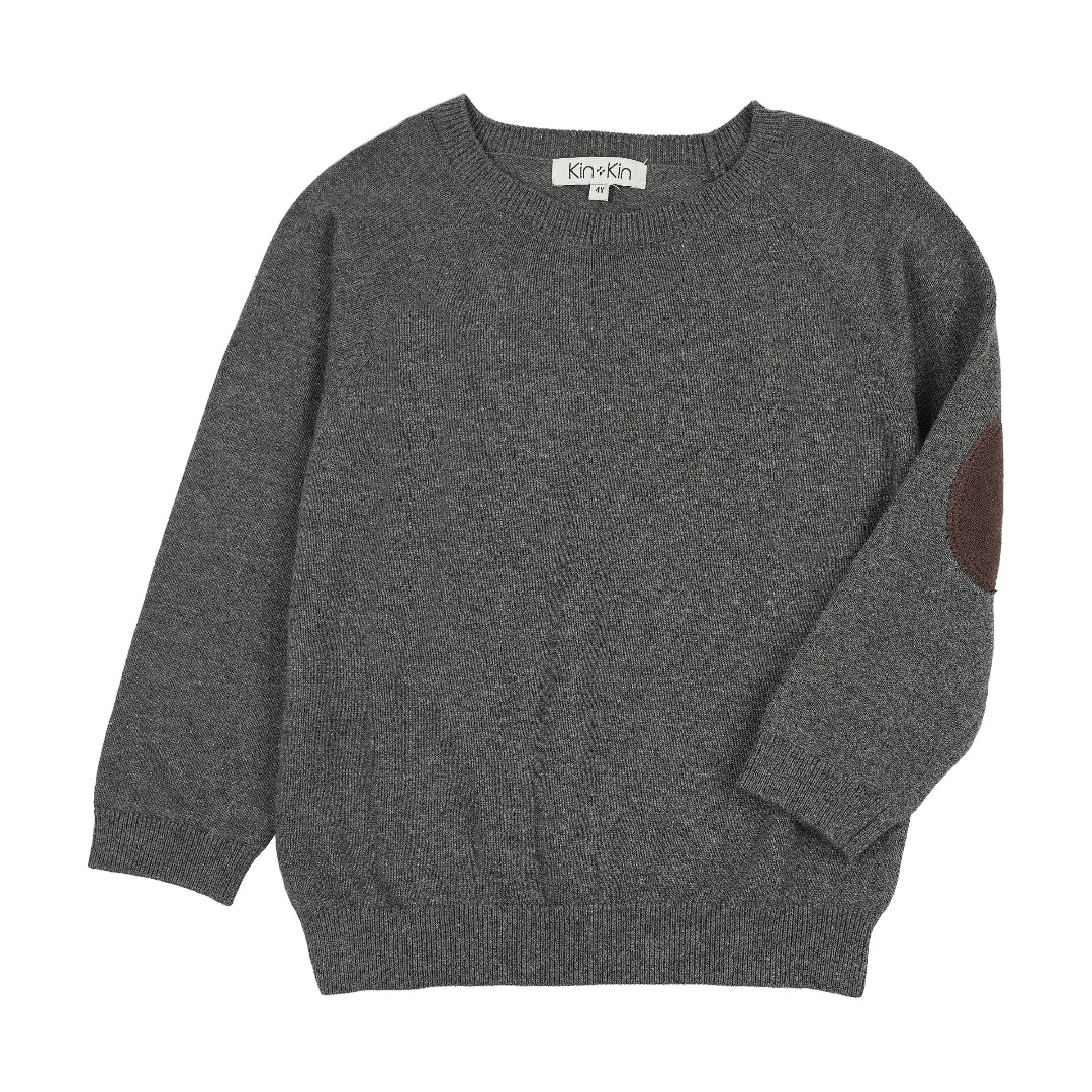 Grey/ Brown Boys Patch Sleeve Sweater