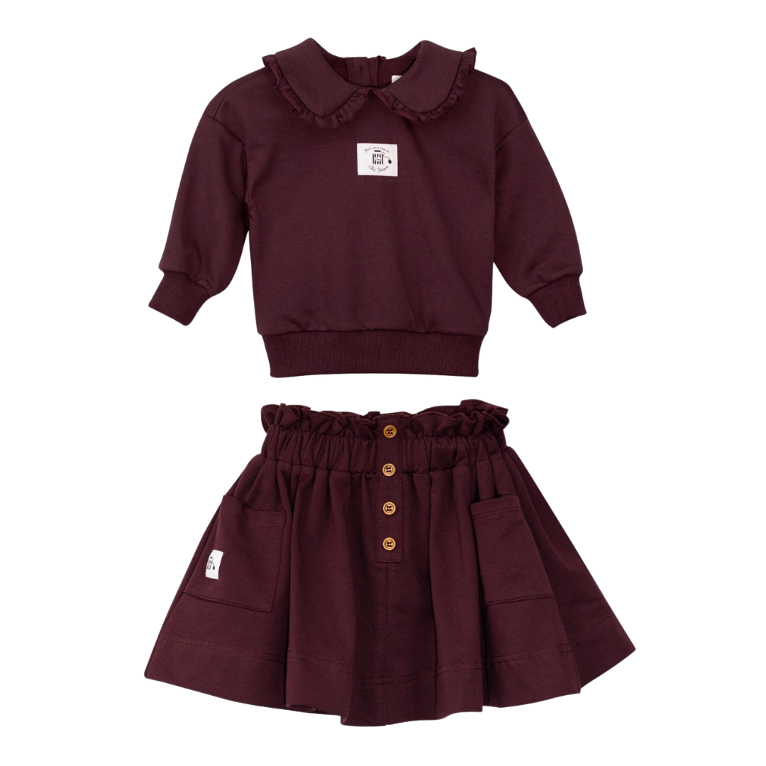Plum Sweatshirt w/ Label + Skirt Set