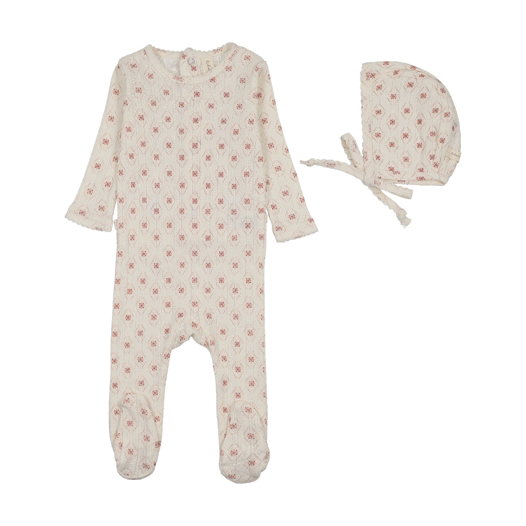 Cream/Pink Geo Floral Footie Set