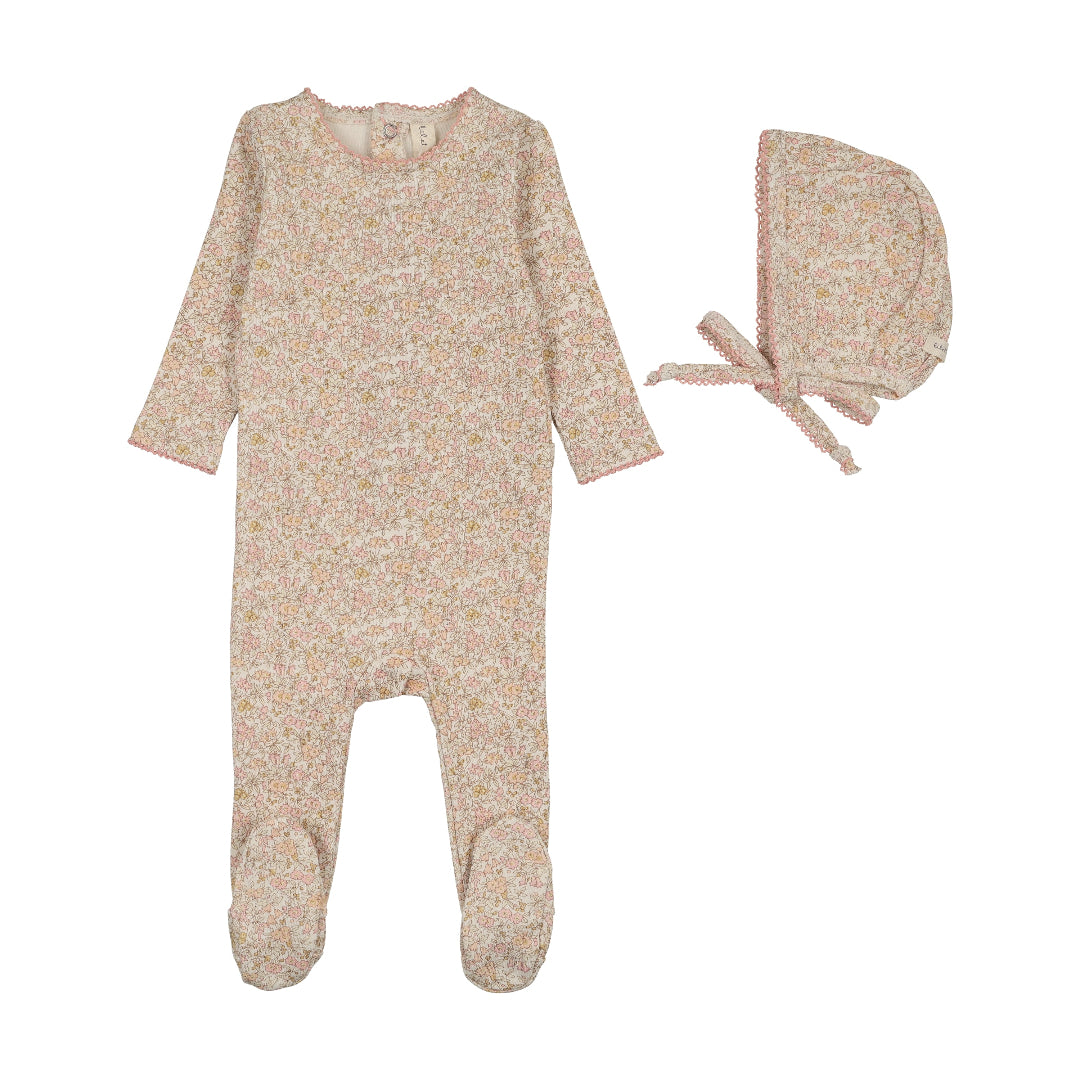 Lilette Cream/Pink Liberty Floral Footie Set