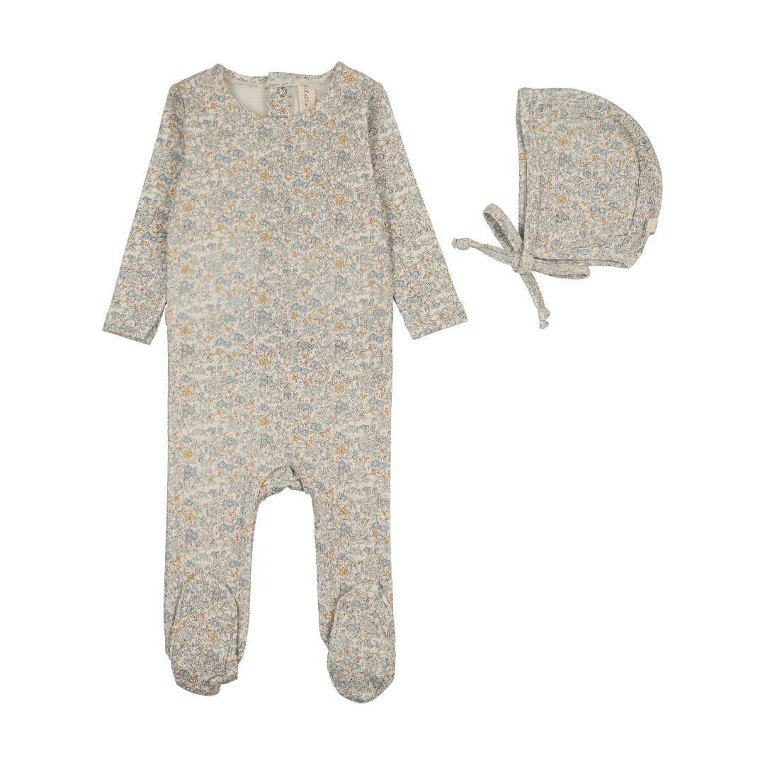 Lilette Cream/Blue Liberty Floral Footie Set