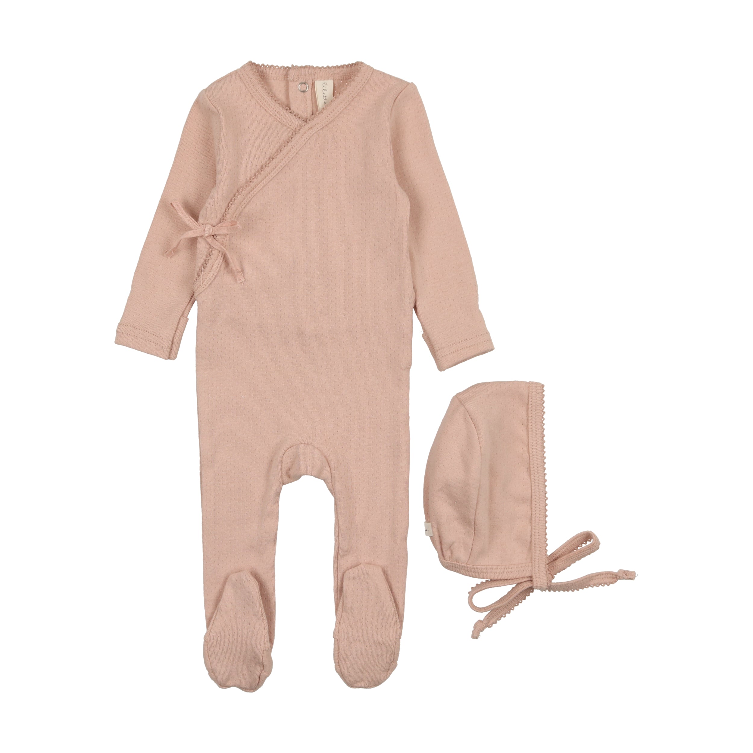 Shell Pink Pinpoint Wrapover Footie & Bonnet Set