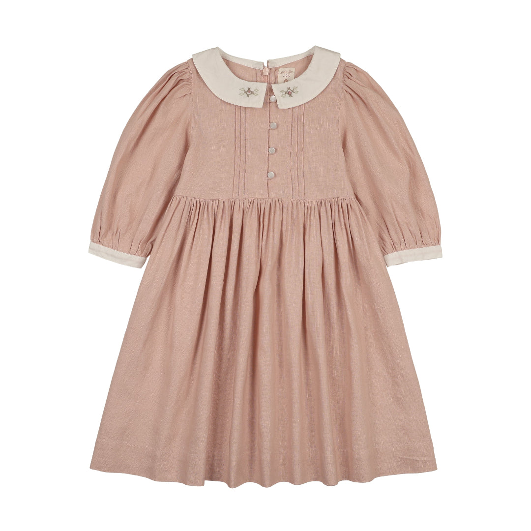 Bud Pink Pintuck Collar Dress 3/4 Sleeve