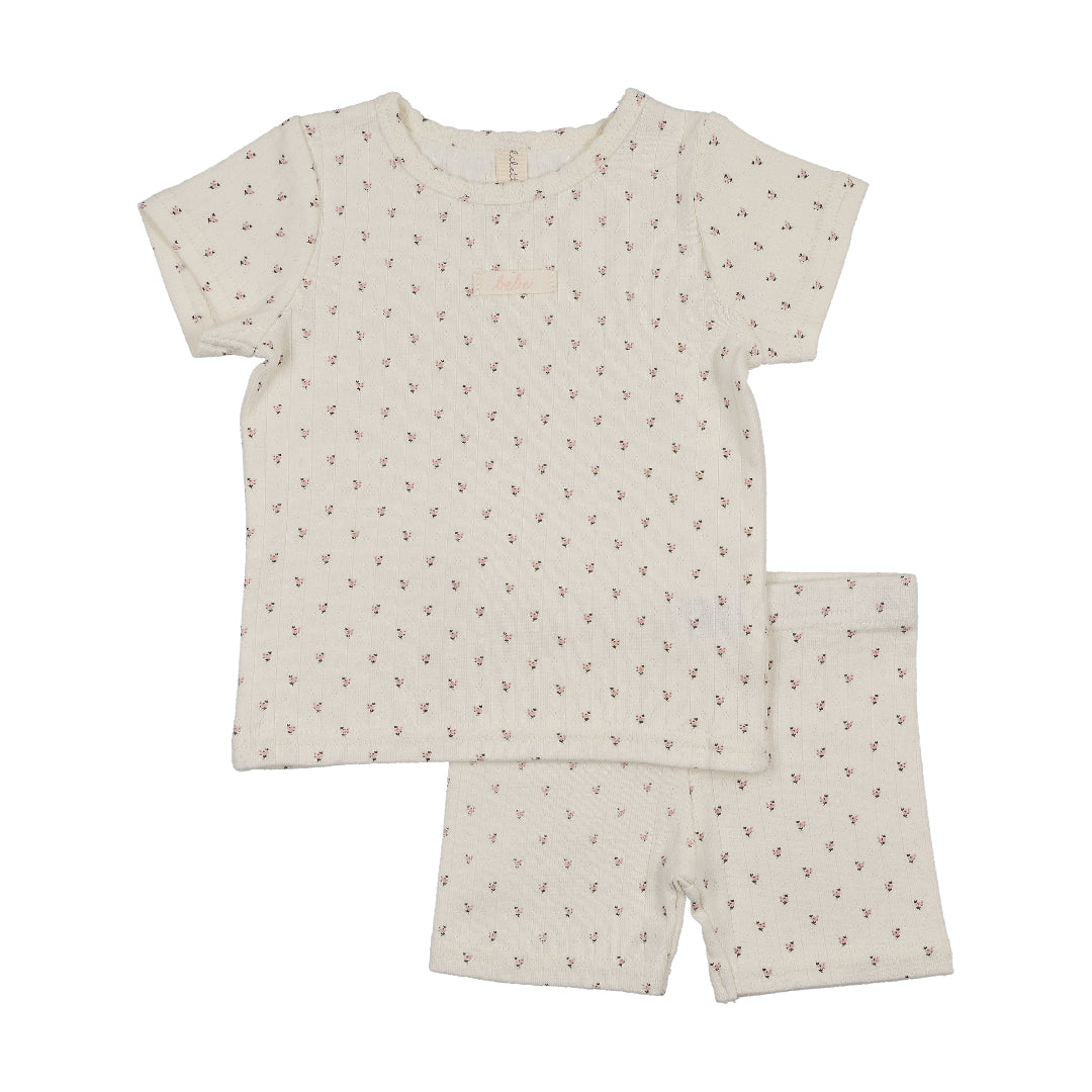 Lilette Cream/Pink Floret Print Short Sleeve Lounge Set
