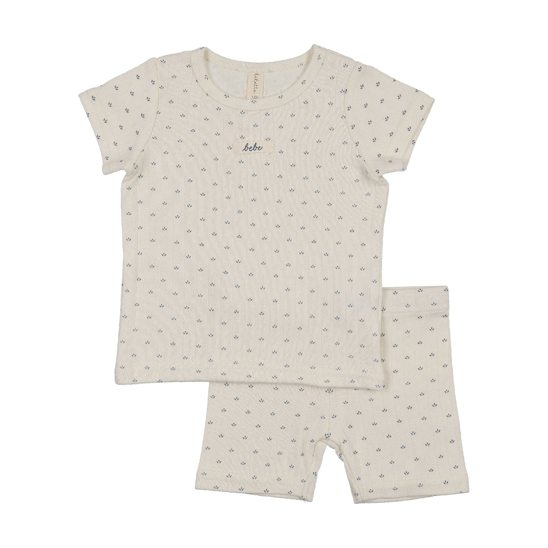 Lilette Cream/Blue Floret Print Short Sleeve Lounge Set