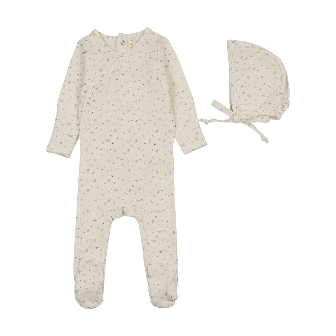 Lilette Cream/Blue Printed Wrap Footie Set
