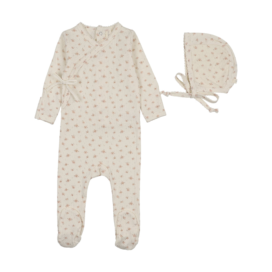 Lilette Cream/Pink Printed Wrap Footie Set