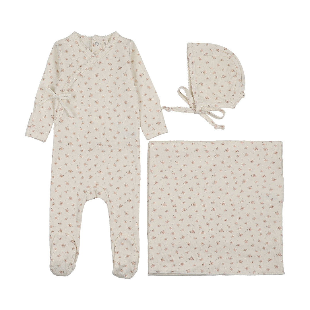Lilette Cream/Pink Printed Wrap Layette Set